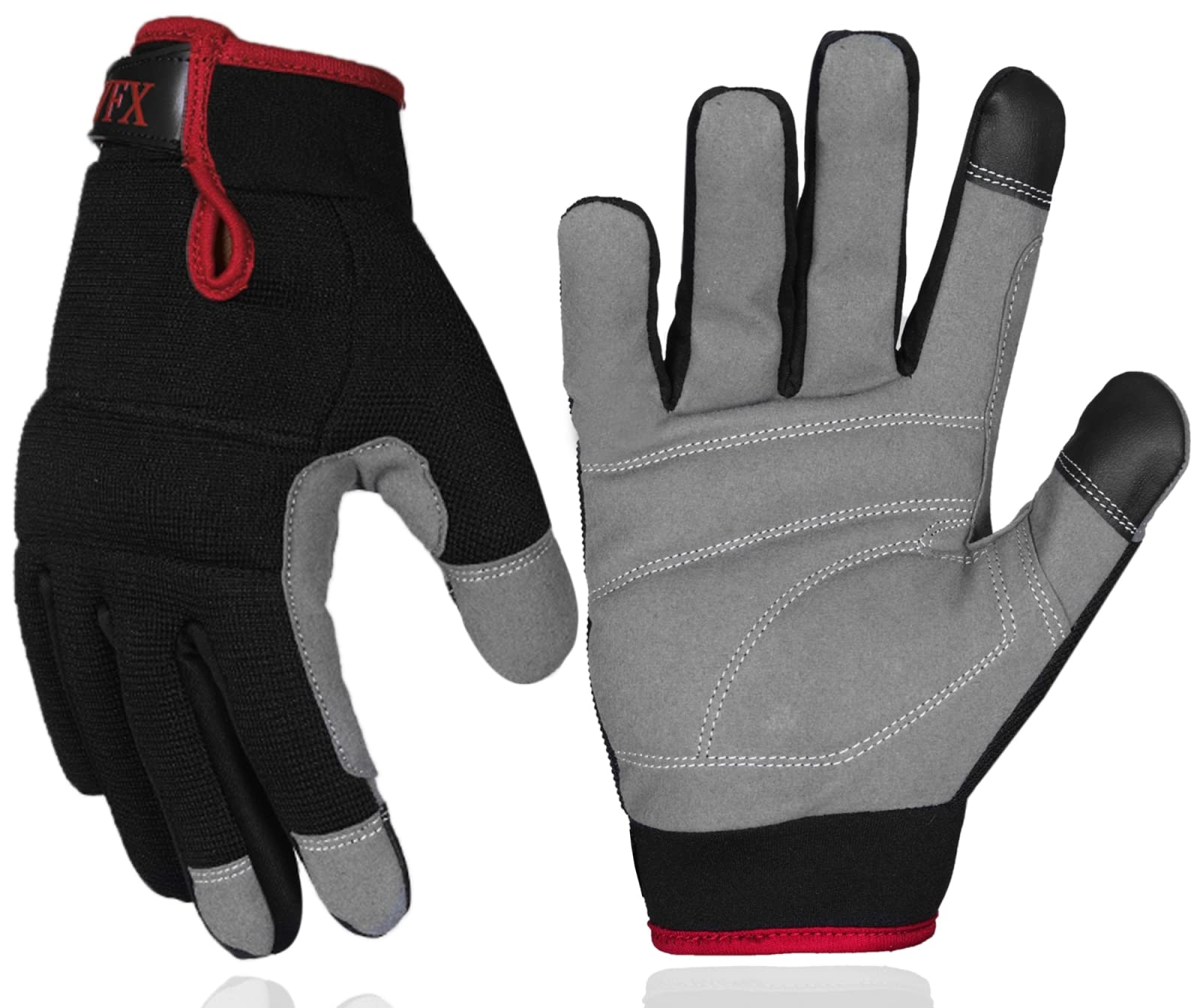 WFX Mens Work Gloves Utility Touch Screen Breathable Spandex Rigger Padded Knuckles Working Mechanic Palm Safety Builder Dexterity Construction Gardening Camping Driving (XL, Red)