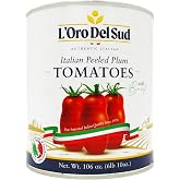L&rsquo;Oro Del Sud Whole Peeled San Marzano Style Plum Tomato with Basil, 106 oz | Tomato Puree with Basil, Whole Peeled Italian Tomatoes, Large Can for Pasta Sauce, Pizza and Cooking, Product of Italy
