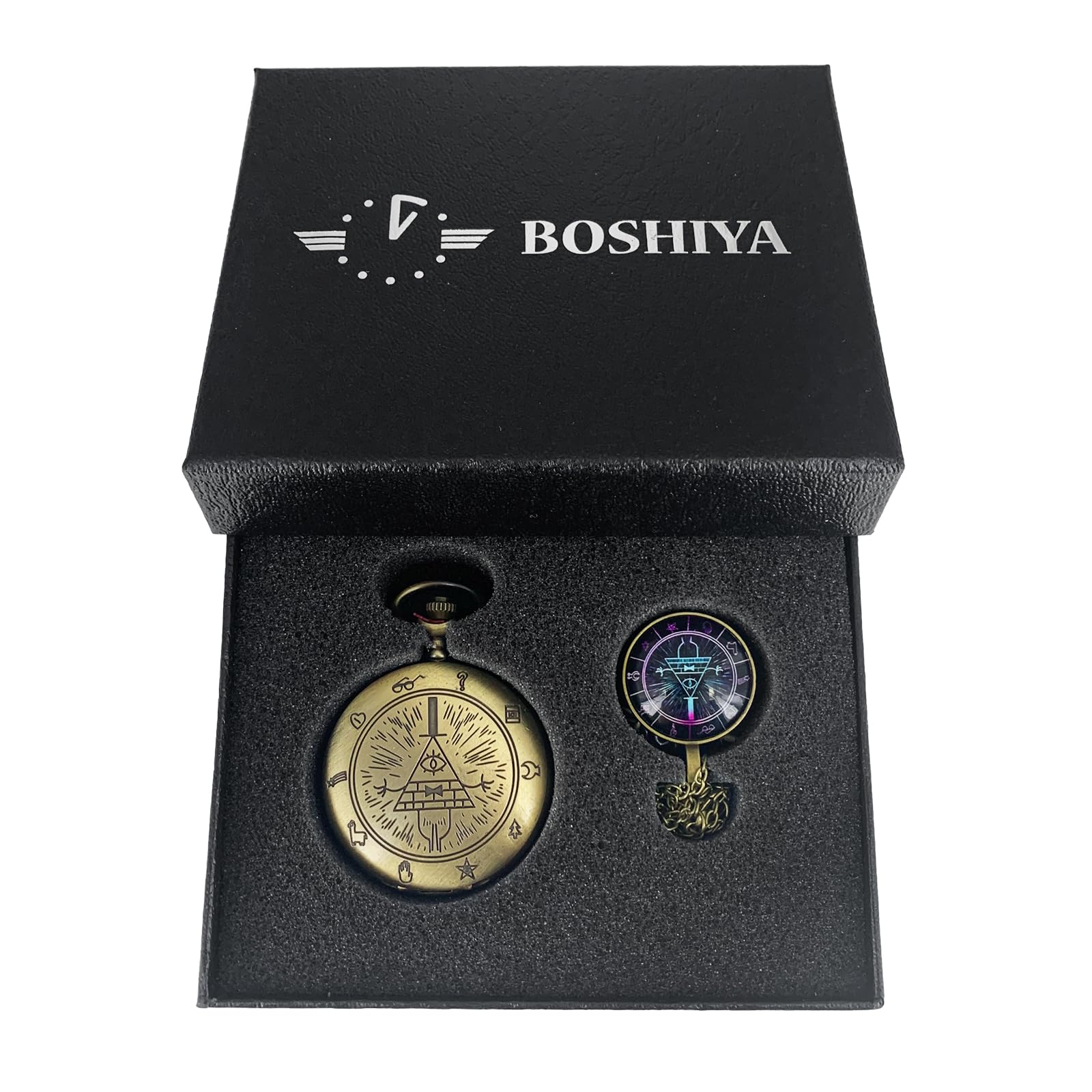 BOSHIYA Vintage Quartz Pocket Classic Watch Arabic Numerals Scale Watch with Chain for Xmas Fathers Birthday Anniversary Day Gift