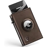 LORZOR AirTag Wallet - Full Grain Leather, Mens Minimalist Wallet with Apple Air Tag Holder, Slim Smart Pop up Card Case, ID Window, RFID Blocking, Front Pocket (AirTag Not Included)