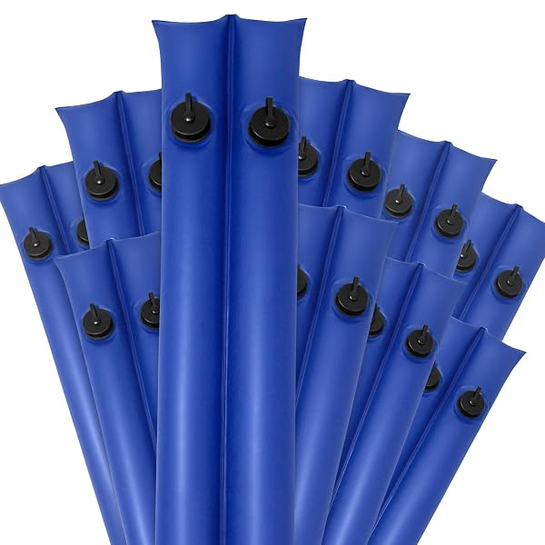 POOL MATE 10 FT. 10-PACK EXTRA STRENGTH BLUE DOUBLE CHAMBER POOL WATER BAGS, DOUBLE SEAMS, .25 MM THICK VINYL, COVER WEIGHTS, OVERSIZED JUMBO SCREW VALVE CAP, WATER TUBES
