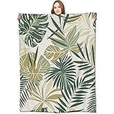 VODRM Tropical Leaves Blanket Lush Green and Gold Botanical Throw Blankets,Birthday Gifts for Kids Adult & Nature Lovers,Lightweight Soft Fleece Cozy for Sofa Couch Bed Room Travel Decor 50x60in