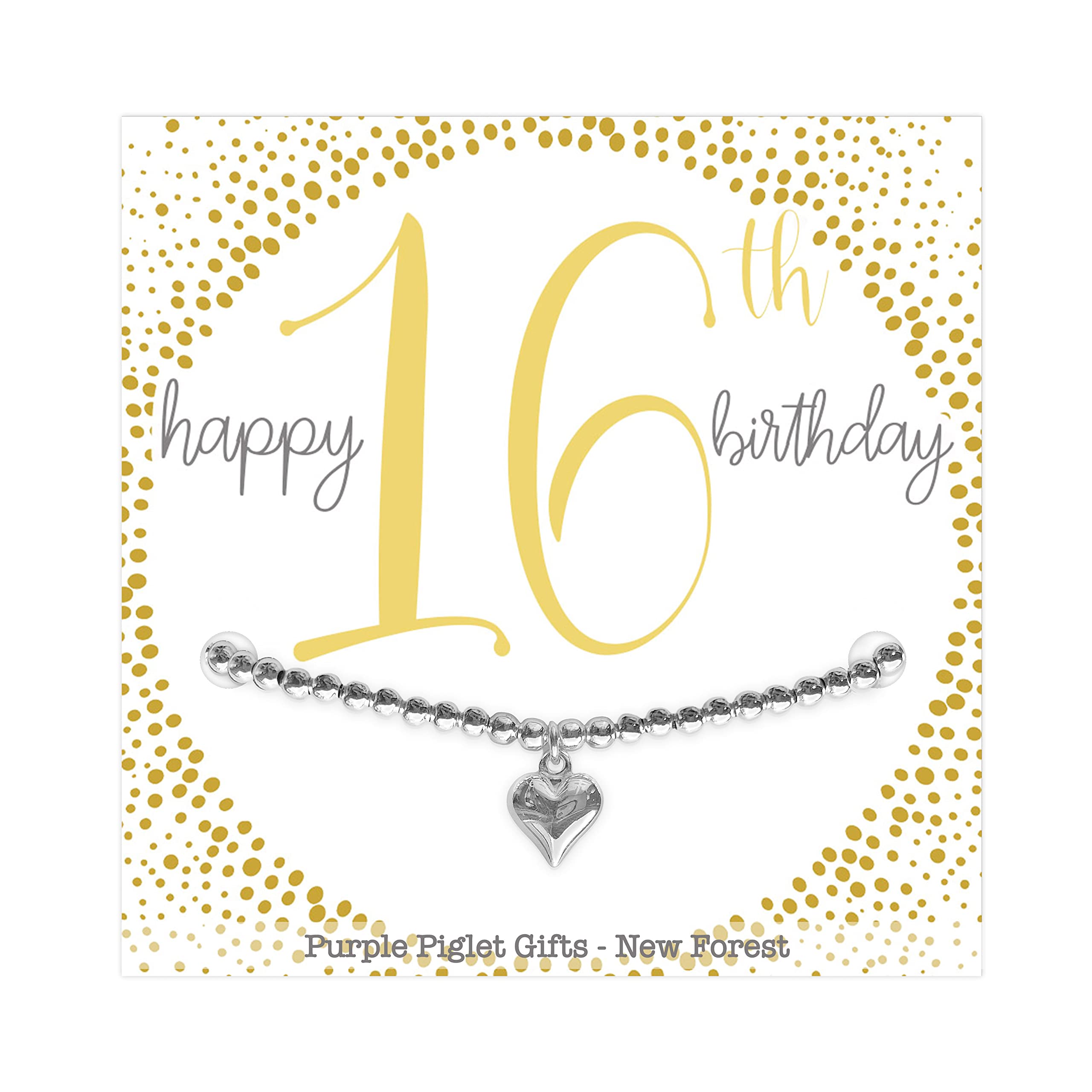 Purple Piglet Gifts 16th Birthday Gift - Adjustable Silver Bracelet With Sterling Silver Heart Charm - Gift Boxed Jewellery For Girls Young Ladies - One Size Fits All For Sixteenth