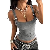 SOLY HUX Women's Y2k Tank Top Buckle Scoop Neck Sleeveless Fitted Going Out Tops Streetwear