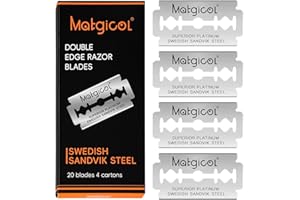 MATGICOL Double Edge Safety Razor Blades - 20 Count Premium Platinum Swedish Steel Blades for Men & Women’s Razors – Precision Shaving Blades for Smooth, Comfortable & Close Shaves