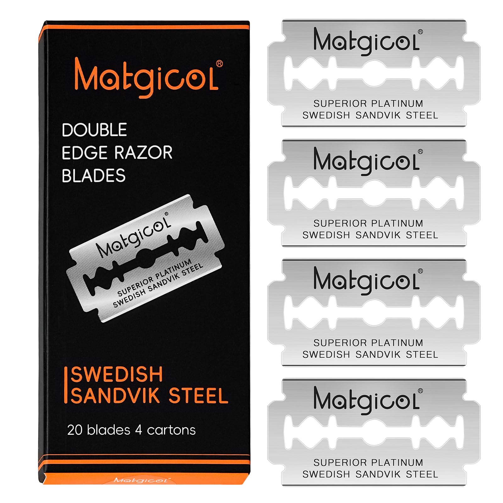 Photo 1 of Double Edge Safety Razor Blades - 20 Count Premium Platinum Swedish Steel Blades for Men & Women’s Razors – Precision Shaving Blades for Smooth, Comfortable & Close Shaves