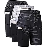 JWJ Men's 2 in 1 Workout Running Shorts 7 Inch Lightweight Athletic Gym Shorts with Compression Liner