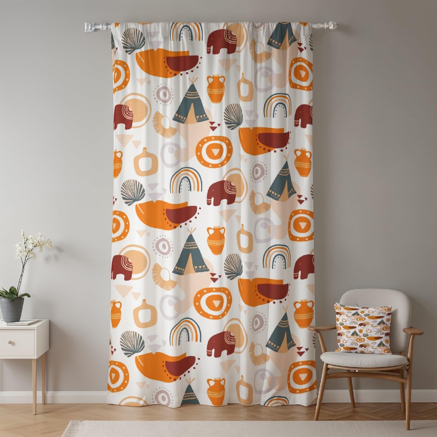 ggaimwf Boho Nursery Curtains - Animal Elephant Rainbow Modern Hippie Pencil Pleat Patterned Room Divider Baby Curtains for Nursery, Schools, Bedroom, Playroom - 1 Panel - 117x175cm