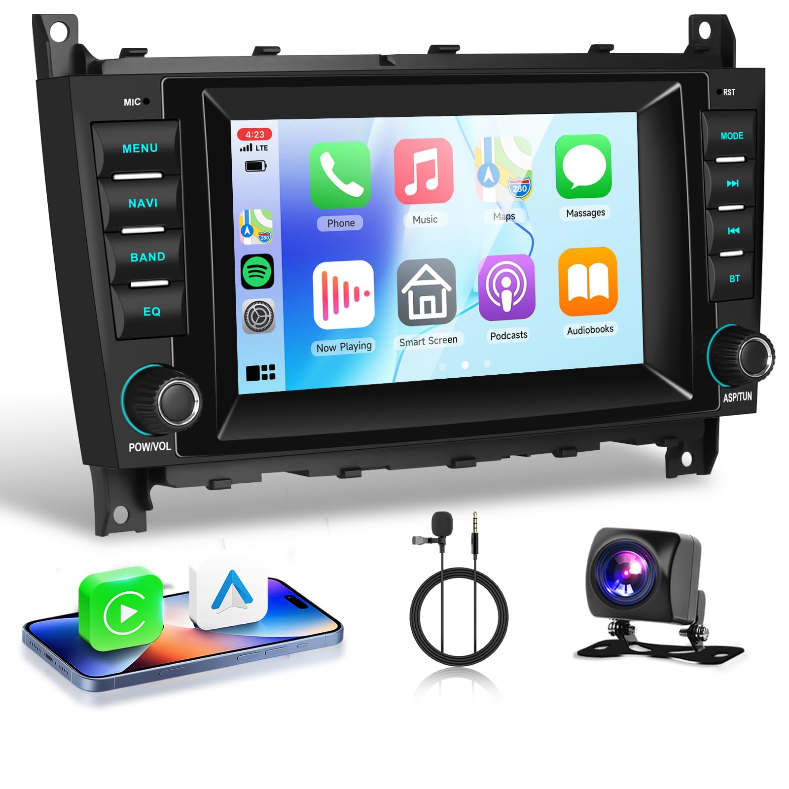 View 1 of 2+64G Car Stereo for Mercedes Benz C-Class W203 CLC CLC CLK Class W209 04-11 Wireless Carplay/Android Auto,Android Car Radio Stereo 7" Touch Screen DSP GPS WiFi BT FM/RDS Mirror Link SWC Backup Camera