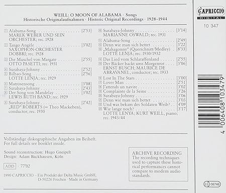 O Moon Of Alabama Historische Aufnahmen 1928 1944 Lenya Weill Busch Mackeben Weill Kurt Amazon De Musik