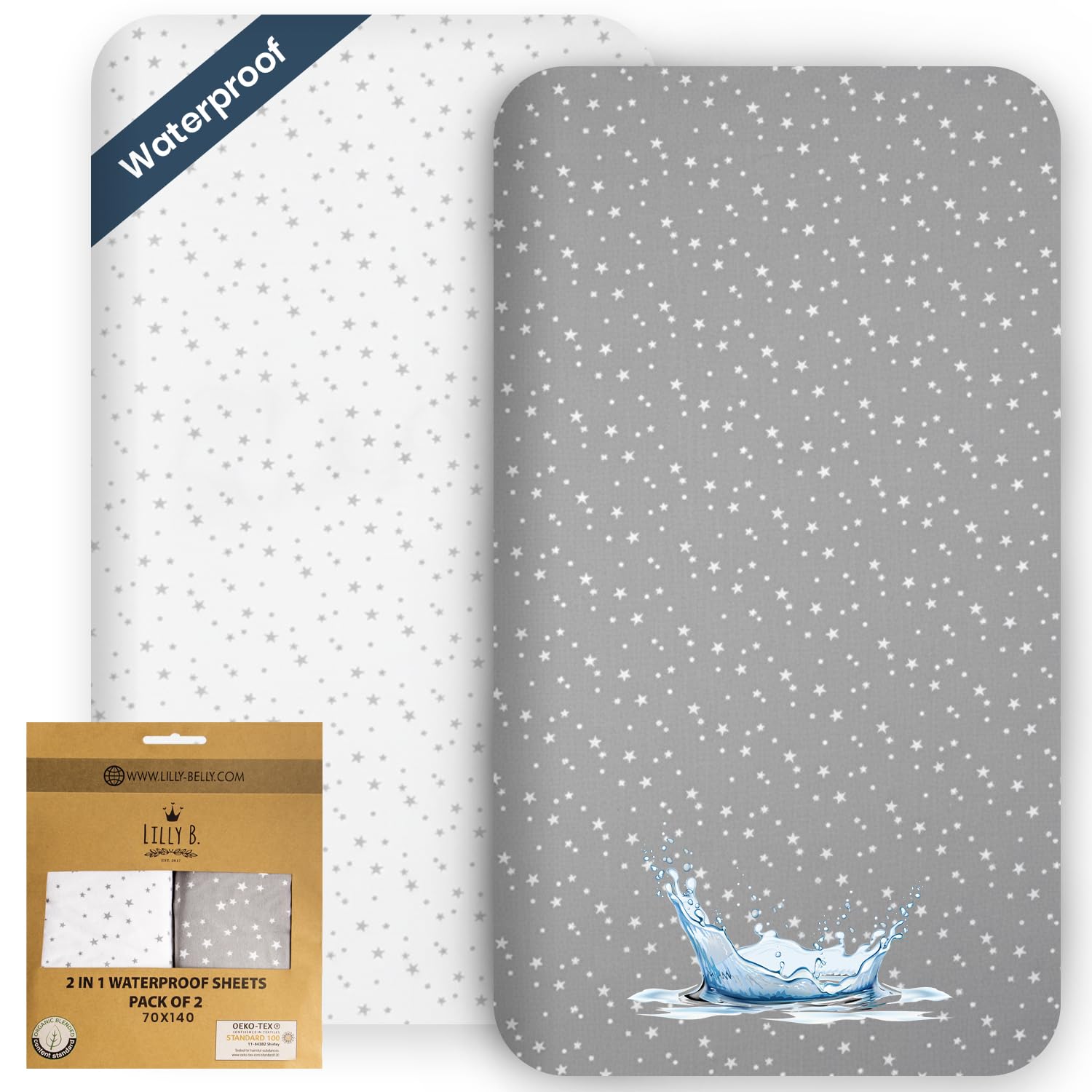 Lilly Belly - Cot Bed Sheets | 100% Organic Cotton Pack of 2 Waterproof 140 x 70 cm - Cot Sheets | Gentle on Baby's Skin | Sheet for Toddler Bed | Travel Cot Sheets | Cot Bed Sheets 140 x 70 Fitted