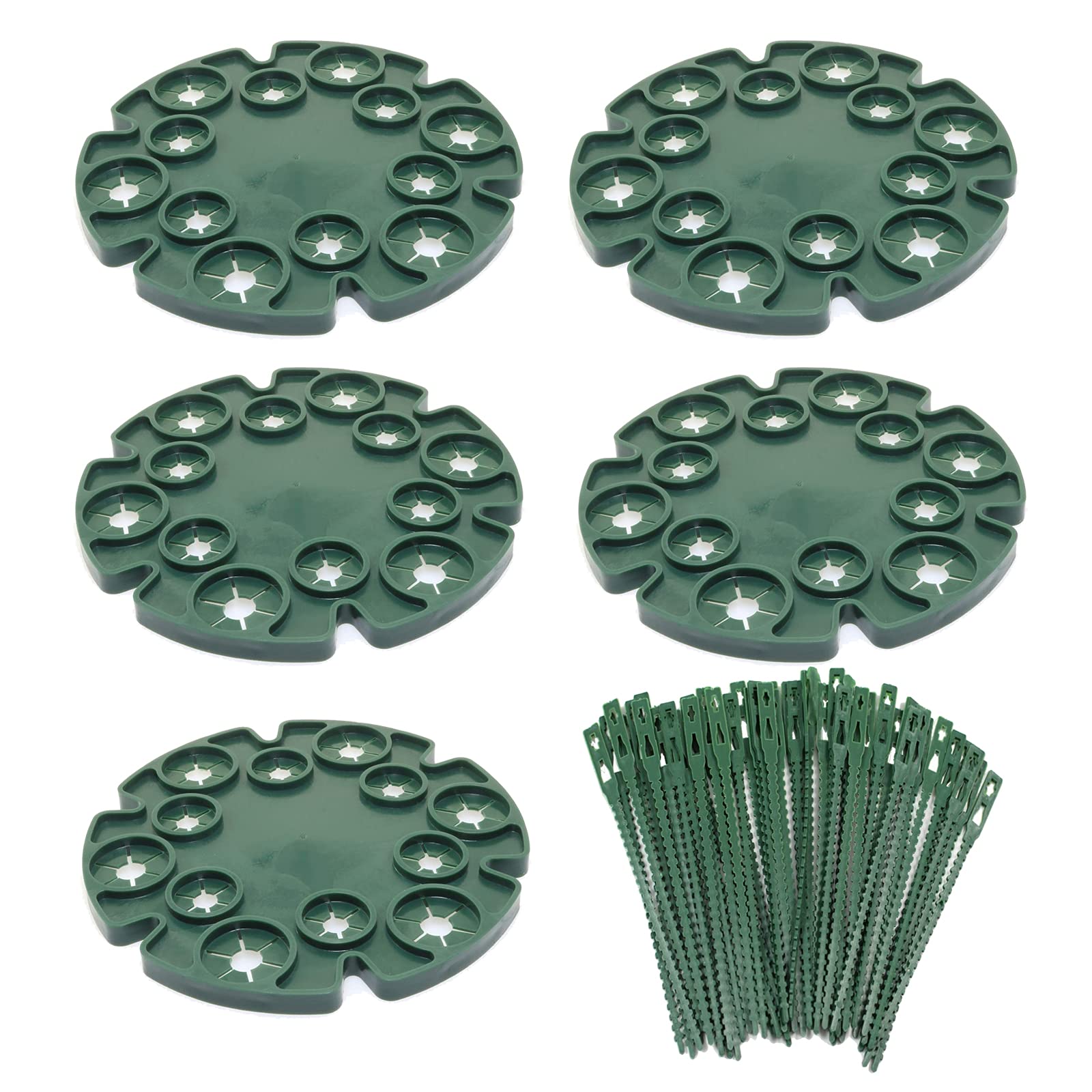 5 Pcs Wigwam Cane Grips - Bamboo Cane Supports with 12 Holes and 50Pcs Adjustable Plant Ties - Sweet Pea Supports for Climbing Plants, Peas, Tomatoes - Plant Sticks Holder (5 Pcs)