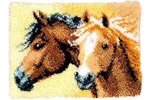 TEZKIM DIY Latch Hook Rug Kits for Adults Kids Beginners Doormat Horse Tapestry Kits with Printed Canvas Carpet Rug Making Kits Needlework Creative Gift Home Decoration 20.5Inch X13.8Inch