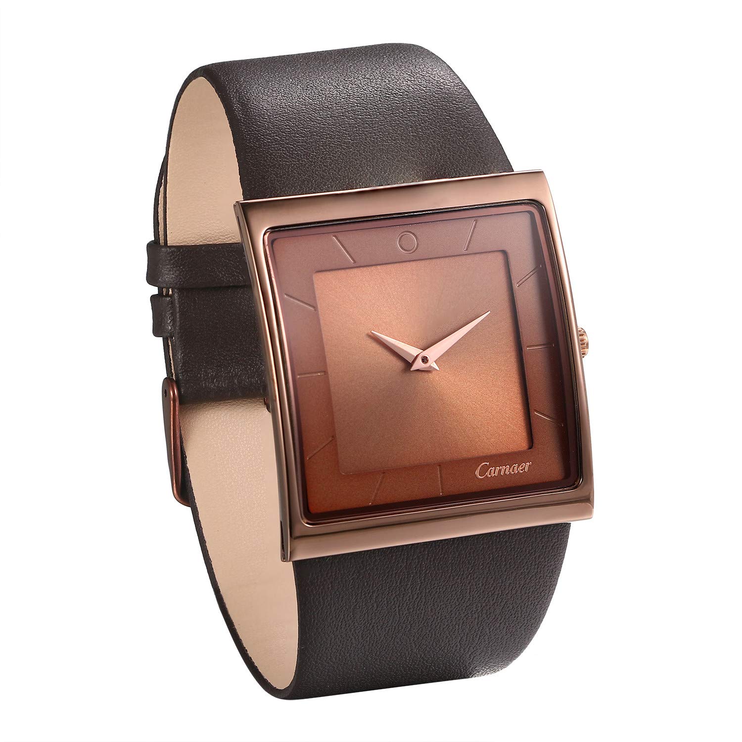JewelryWe Mens Square Watch Simple Dial Quartz Leather Strap Casual Dress Watch(Coffee)