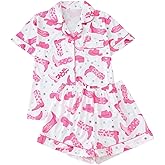 WDIRARA Women's 2 Piece Boots Graphic Pajama Set Pocket Patched Button Down Shirt with Shorts Satin Sleepwear