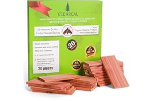 CEDARCAL Cedar Blocks for Clothes Storage 20 PCS - Premium Cedar Hangers with 100% Pure Cedar Wood Planks - Used for Closet wardrobes, Boxes, Drawers and Bins.