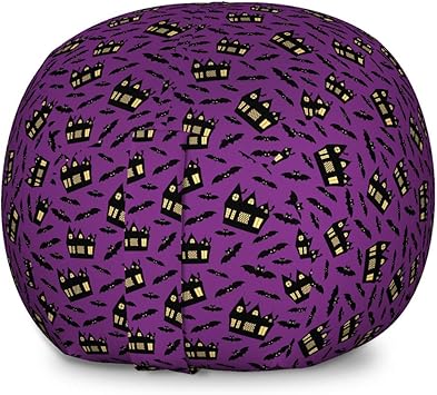 Amazon Com Lunarable Haunted Mansion Storage Toy Bag Chair Horror Theme With Bats And Horror Houses Repetition Stuffed Animal Organizer Washable Bag For Kids Large Size Purple Charcoal Grey Furniture Decor