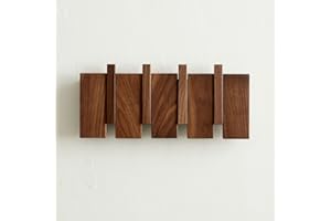 QUELLANCE Wooden Coat Hooks Wall Mounted, Coat Rack Hanger Wall Mount with 4 Hooks, Heavy Duty Coat Hooks for Hanging Coats/Keys/Hats/Robe&Towels/Plants/Bags, Home Decor Gift, Walnut