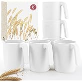 Wrova Wheat Straw Cups with Handles 16oz -Plastic Cups Reusable Set of 6-Unbreakable Coffee Mugs- Microwave & Dishwasher Safe Mug-Ideal Plastic Mugs for Tea,Coffee,Camping,RV-White