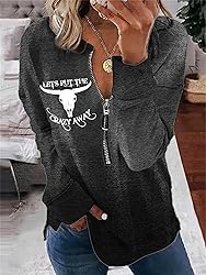 TIAFORD Women's Half Zip Cow Print Sweatshirt Long