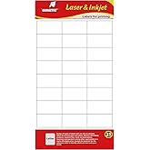 Dimatic 25 Sheets, 600 Adhesive Labels | White Printable Stickers for Laser & Inkjet Printers |Strong Adhesion, Easy to Use, Professional Finish|Template Included