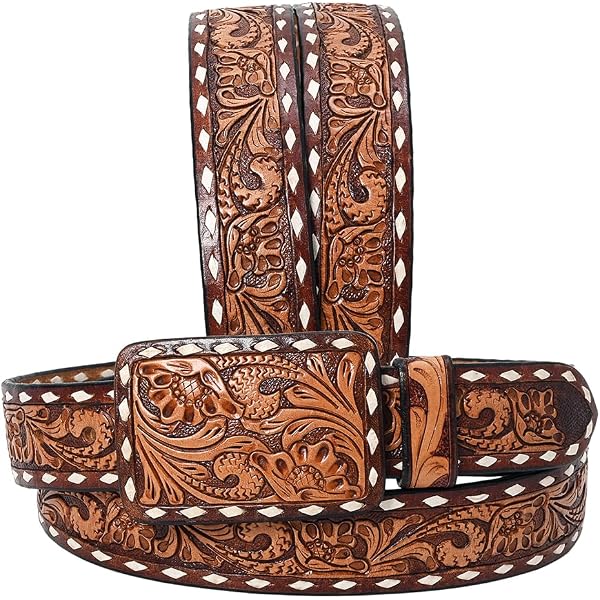 NEW AMERICAN DARLING unisex hand tooled genuine american leather belt in brown American Darling Arrow Hand Tooled & Painted Leather Belt  main image 4
