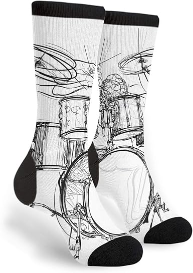 Graffiti Sketch Style Drummer Music Men's Unisex Novelty Crew Socks