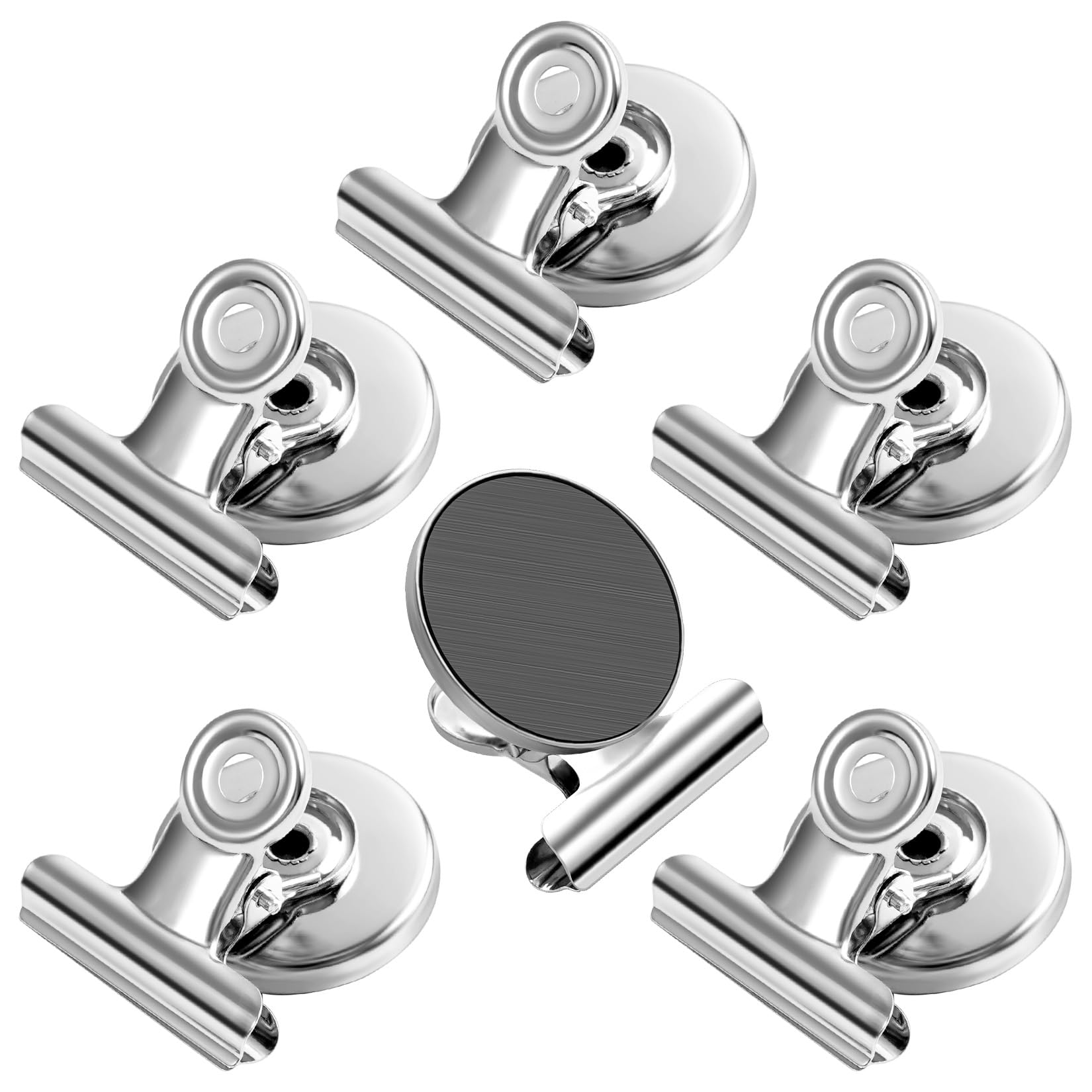 FINDMAG 6 Pack Silver Magnetic Clips, Strong Heavy Duty Clips, Fridge Magnets Clip, Whiteboard Magnets Clip, Metal Magnet Clips for Refrigerator, Whiteboard, Office, Classroom