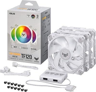 ASUS TUF Gaming TF120 ARGB White 3-Pack 120mm PWM Case Fans Fluid Bearing LED