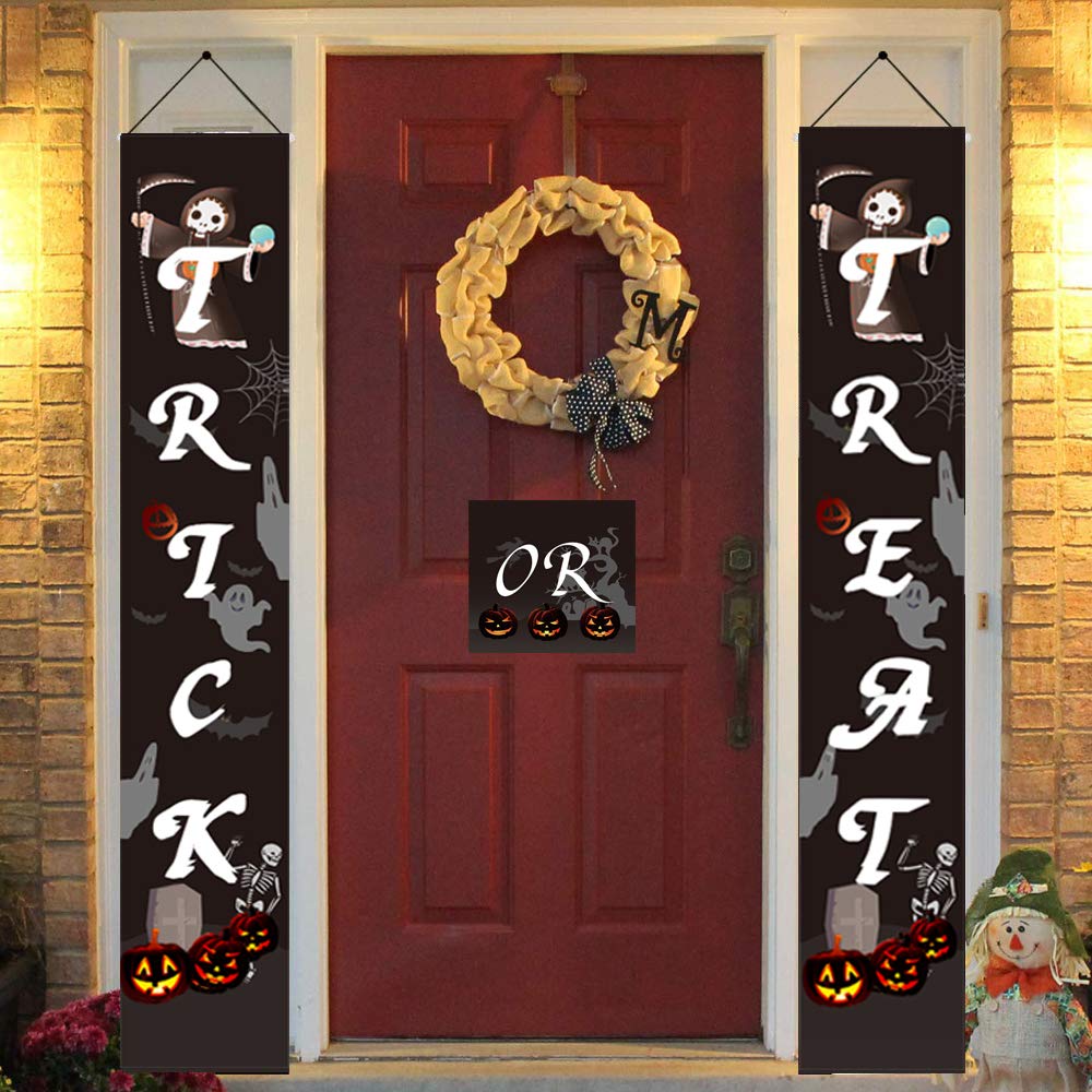 Halloween Decorations, Halloween Outdoor Banners | Trick or Treat Banner Halloween Signs for Front Door Display or Indoor Home Decor | Porch Decorations | Halloween Welcome Signs