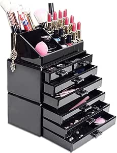 HBF Acrílico Negro Organizador De Maquillaje Multifuncional
