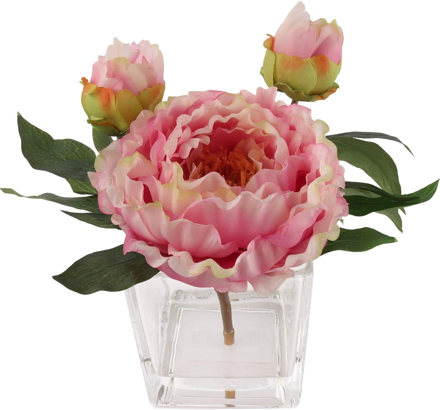 Handcrafted Artificial Peony Silk Flower Arrangement in Vase | Real Look Mauve Silk Perennial Peonies | Layers of Soft Rose-Color Petals in Hues of Mauve and Pink Petals for a Beautiful, Natural Look