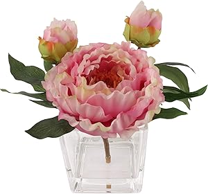 Handcrafted Artificial Peony Silk Flower Arrangement in Vase | Real Look Mauve Silk Perennial Peonies | Layers of Soft Rose-Color Petals in Hues of Mauve and Pink Petals for a Beautiful, Natural Look