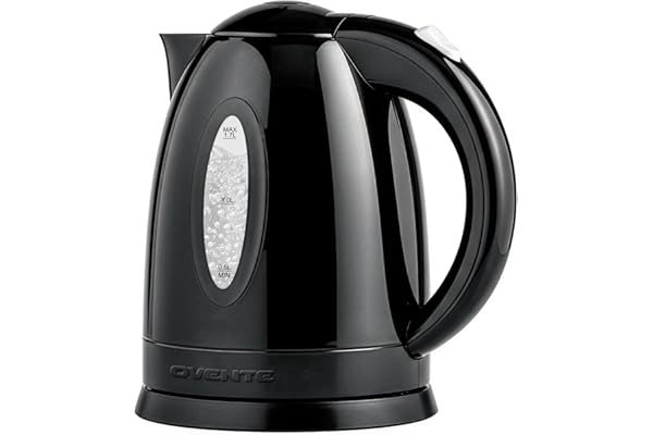 OVENTE 1.7L Electric Kettle with 1100W Fast Boiling Water, Black KP72B | Best For Coffee or Tea, BPA-Free, Water Level Gauge, Auto Shut-Off, Indicator Light, Boil-Dry Protection & Removable Filter