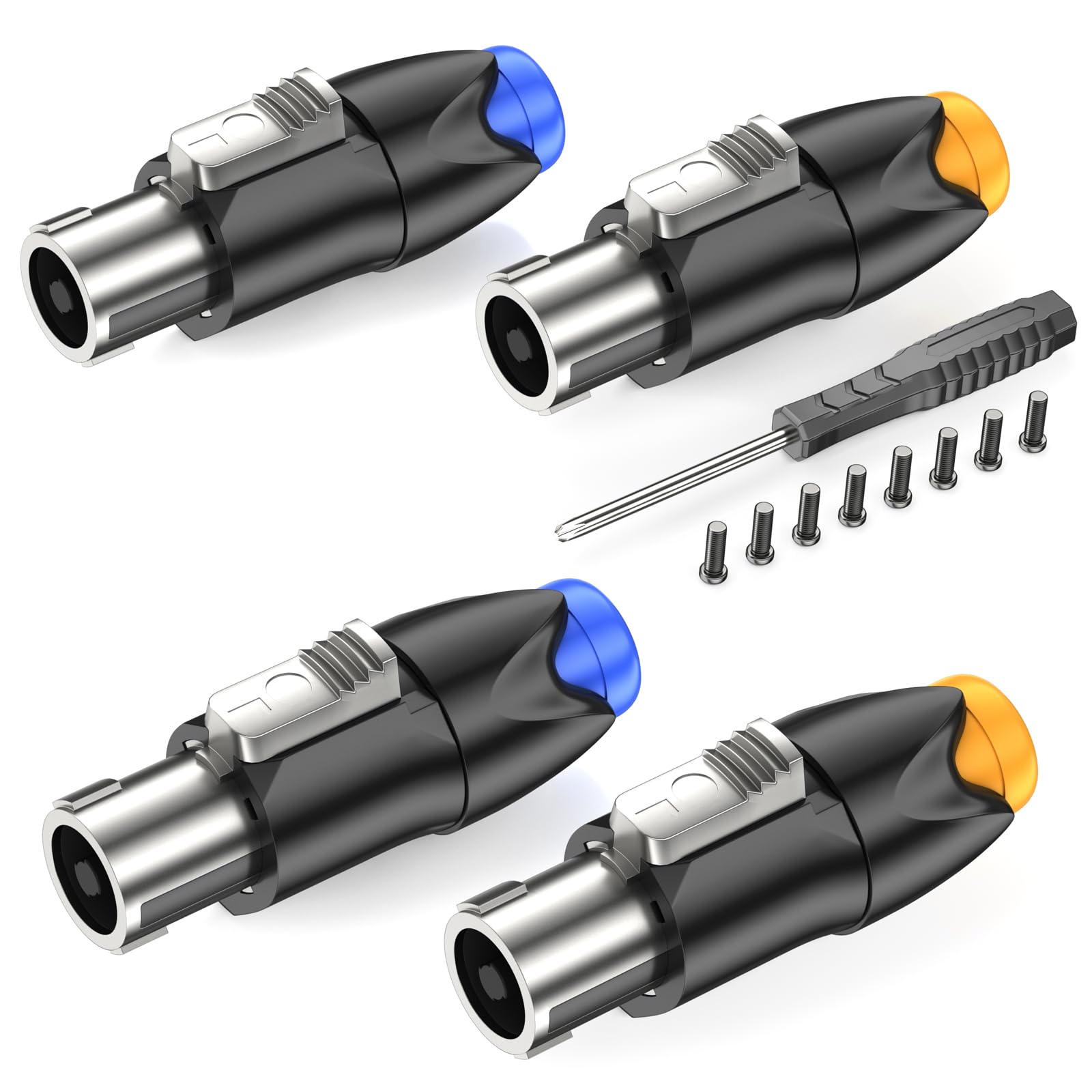 GCTBL 4Pack Speakon Connectors NL4FC Audio Speaker Cable Connector 4 Pole Speakon Plug with Twist Lock Amplifiers Adapter