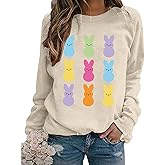 Easter Sweatshirts for Women Easter Sweaters Bunny Rabbit Graphic Shirt Cute Bunny Long Sleeve Pullover Tops