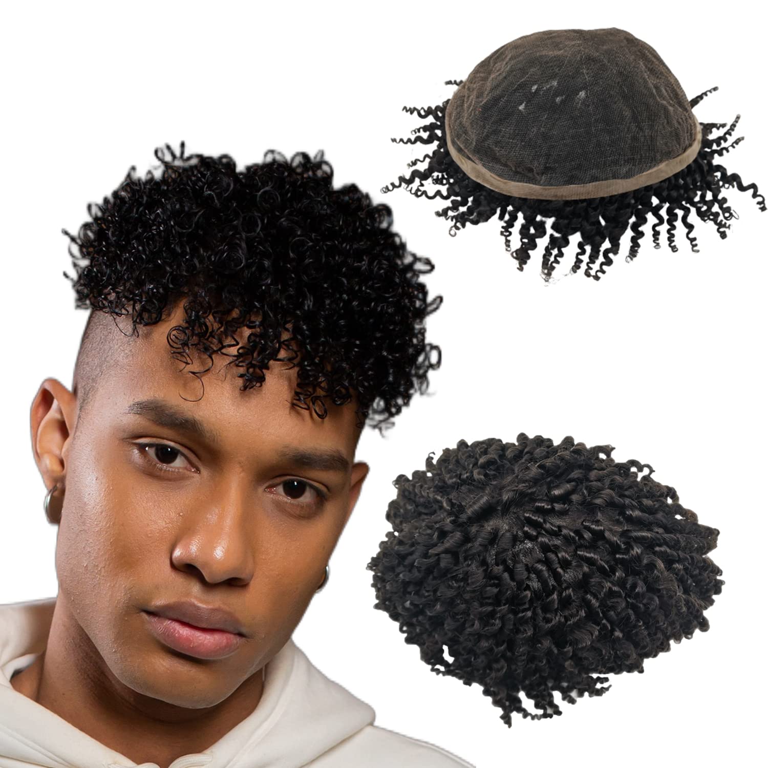 NLW Full Lace Afro Toupee Shorty Curly Human Hair Piece Men's Replacement System Afro Toupee For Black Men 10 * 8 large fit all size (#1 8mm) — image 1