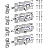 4 Pack Door Latch Lock, 3 Inches Thickened Stainless Steel Slide Lock, Premium Barrel Bolt Latch with 24PCS Screws (Silver)