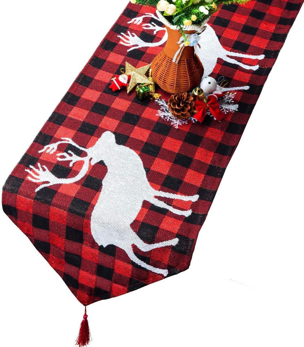 WIDEBULE 14 x 72 Inch Blanket Table Towel for Christmas、Party、Wedding Decorations. (red/White)