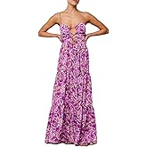 Women's Y2K Cami Long Dress Sleeveless Spaghetti Strap Cross Tie-up Front Floral Print Beach Dress
