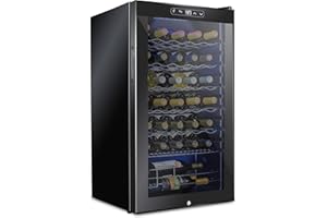 SCHMÉCKÉ SCHMECKE 34 Bottle Compressor Wine Cooler Refrigerator w/Lock | Large Freestanding Wine Cellar | 41f-64f Digital Temperature Control Wine Fridge For Red, White, Champagne or Sparkling Wine - Black