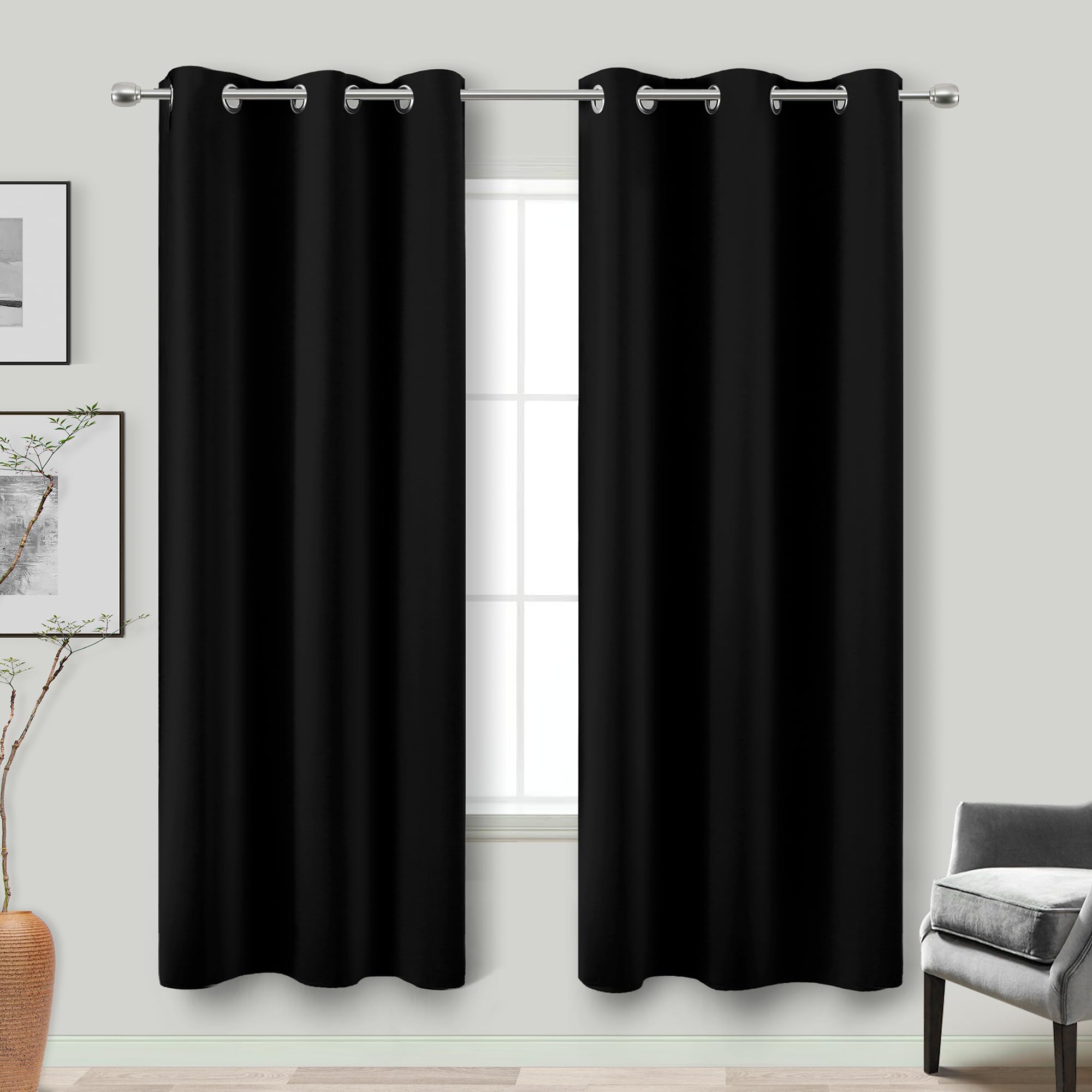 Photo 1 of 72 Inches Long Blackout Curtains 72 Inch Length for Living Room 2 Panels Set Black Out Thermal Insulated Darkening Grommet Thin Lightweight Complete Saver Energy Saving Curtain Drapes for Bedroom