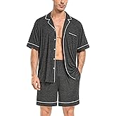 DIKFA Couple Matching Pajamas Set Short-sleeve PJ Women & Men 2Pcs Loungewear Button Down Sleepwear Pjs Sets