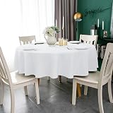 WELTRXE Round Table Cloth 150cm White Faux Linen Water-Resistant 180GSM view 7