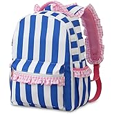 DYSHAYEN Kids Backpack for Girls, 15" Ruffled Backpack for School Kindergarten Bookbag 5-8, Fully Opened Compartment (Blue Stripe)