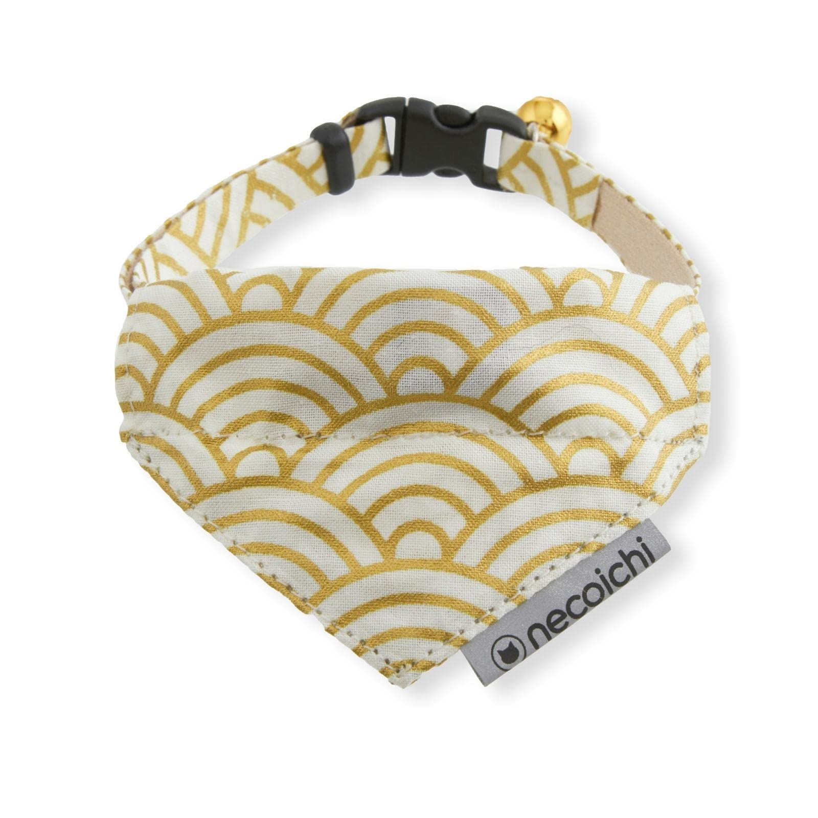 Necoichi Bandana Cat Collar with Air Tag Pocket (Gilded Wave White)