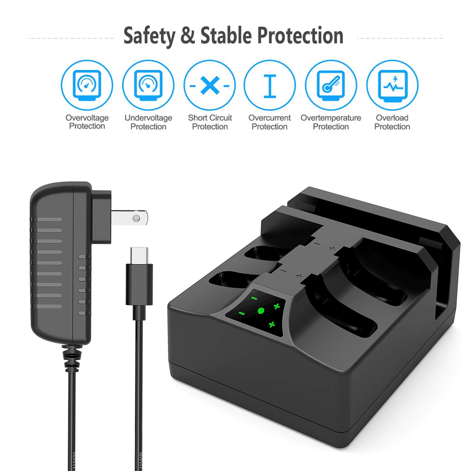 YCCSKY Joy-Con Charging Dock for Nintendo Switch, 5 in 1 Fast Charger Dock Stand Station with AC Adapter and LED Indication for Nintendo Switch - 5FT Type C Cable Included