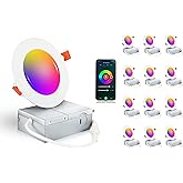 CLOUDY BAY [12 Pack] 4inch Smart WiFi LED Recessed Lighting,RGBCW Color Changing, Compatible with Alexa and Google Home Assistant, No Hub Required,10W 650LM, 2700K-6500K,CRI90+ Wet Location,12 Pack