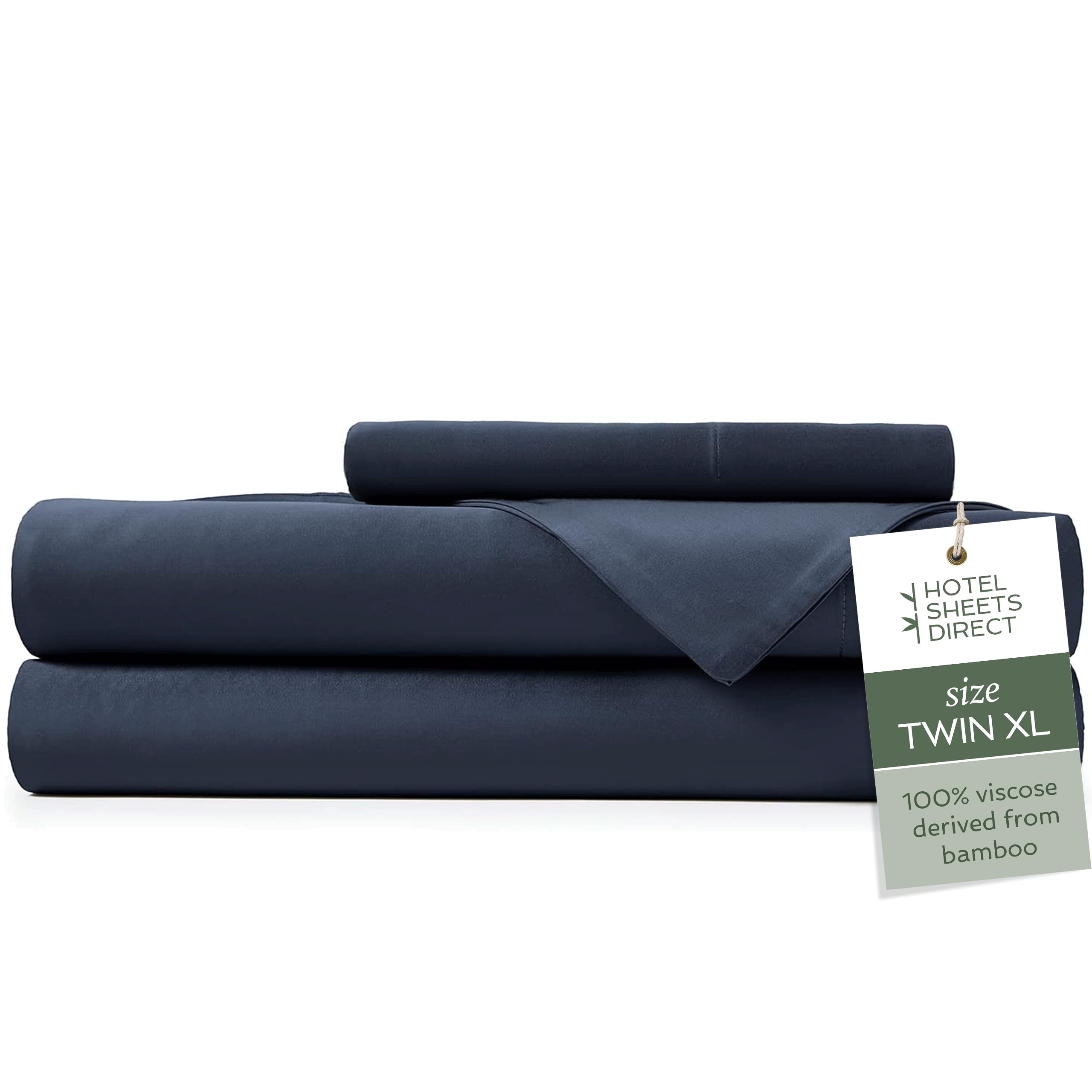Photo 1 of Hotel Sheets Direct 100% Viscose Derived from Bamboo Sheets Set Twin XL - Cooling Bed Sheets with 1 Pillowcase- Breathable, Moisture Wicking & Silky Soft Sheets Set- Navy Blue