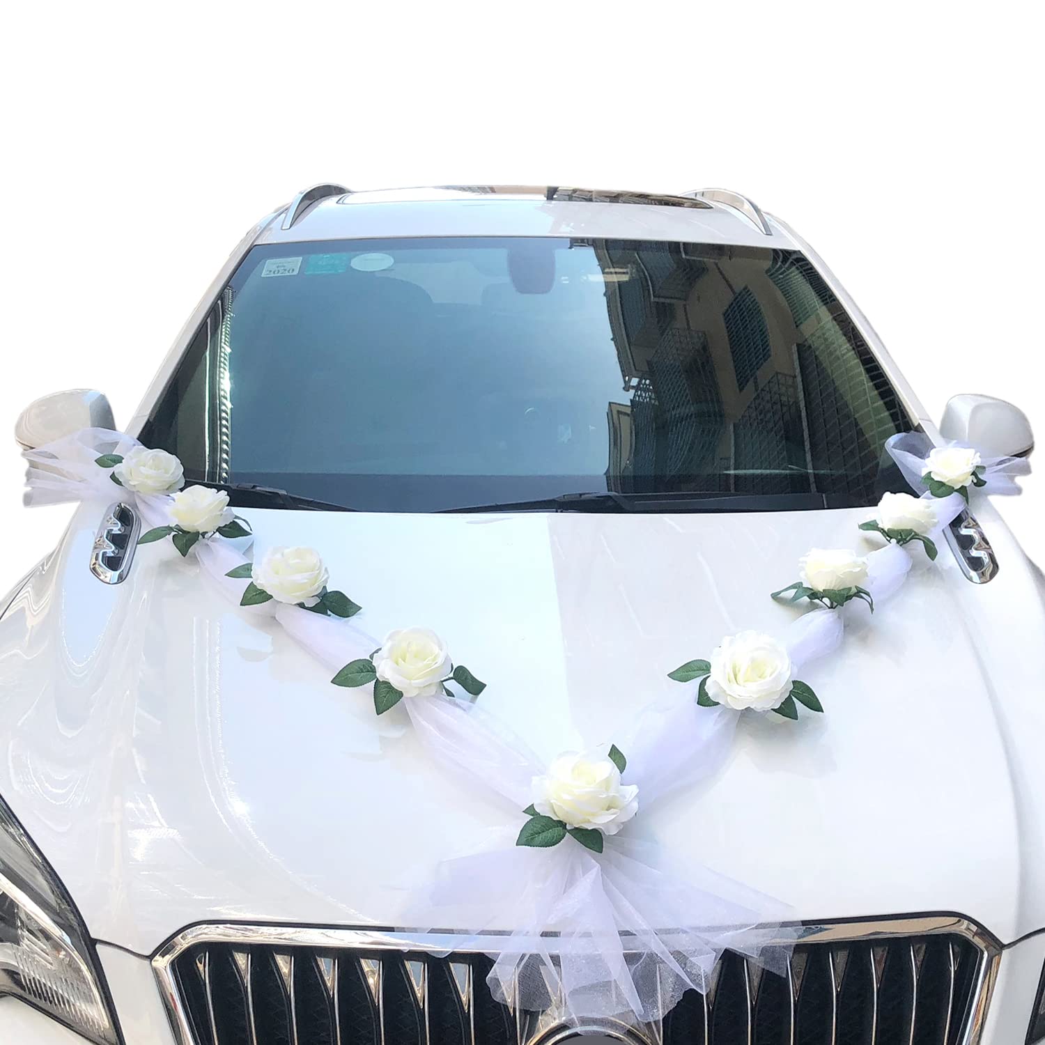 Duories Car decoration wedding bride couple rose decoration car decoration car wedding garland wedding car flower decoration wedding car decoration for wedding party,white